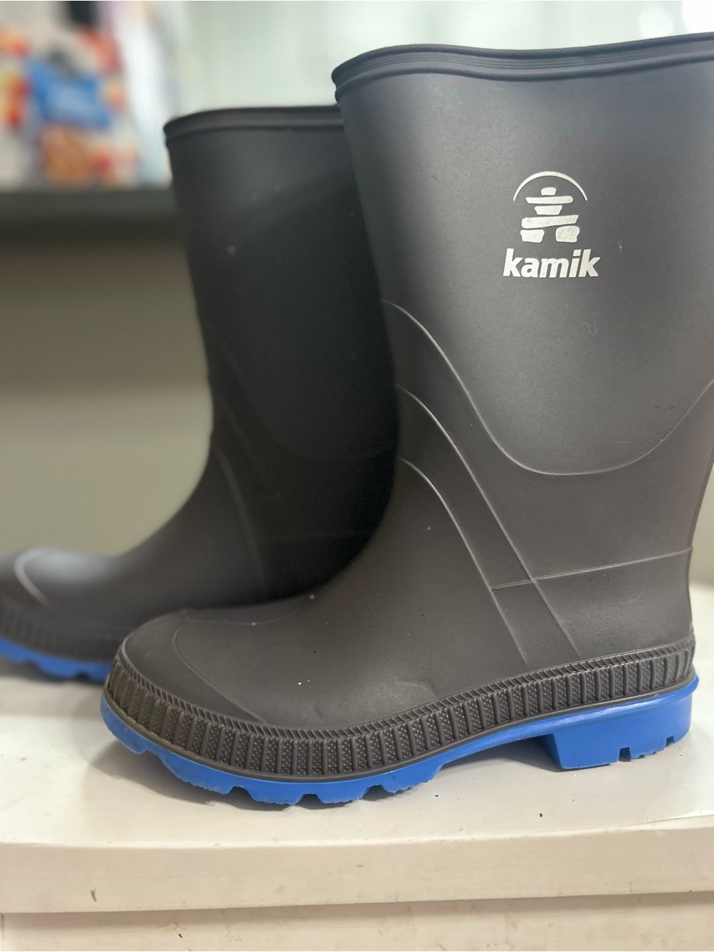 Kamik Kids Black Rain Boots with Blue Sole